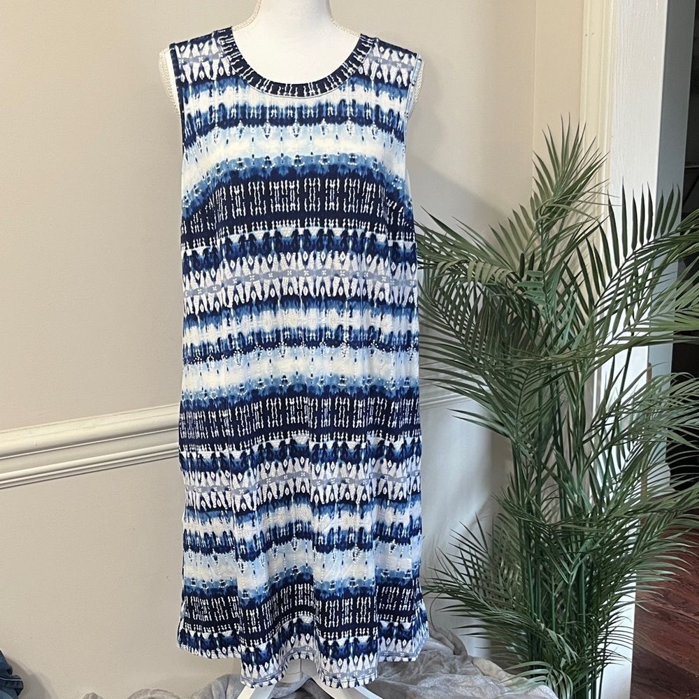 NWOT AGB Blue and White Sleeveless Midi Dress Size L large 12 14